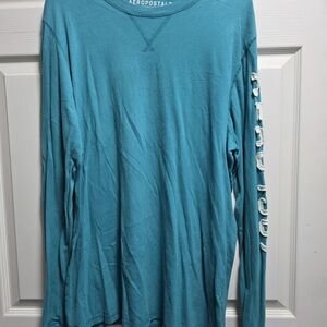 Aeropostale Teal Long Sleeve Shirt with Sleeve Lettering